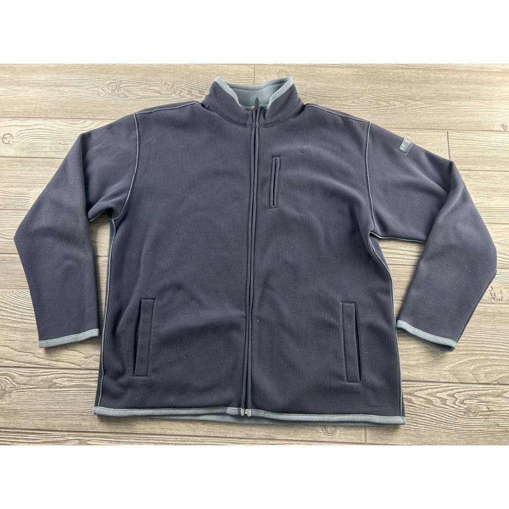 Life Is Good Mens Size Large Full Zip Blue Grey Jacket Ribbed Mock Neck
